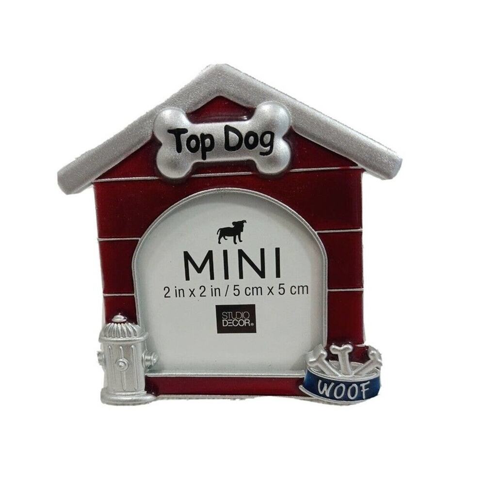 NEW Dog Photo Picture Frame 2x2 RED SILVER 3D Metal Pet Family Love Back Stand